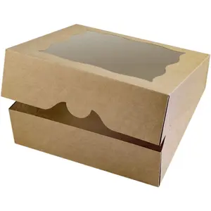 10"x10"x3"Brown Bakery Boxes with PVC Window for Pie and Cookies Boxes Large   Paper Box, Pack of 12