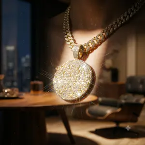 Men's Iced Out Hip Hop Medallion Necklace - Huge Bling Round Pendant, Chunky Gold-Plated Miami Cuban Link Chain, Rapper Streetwear Costume Jewelry Gift