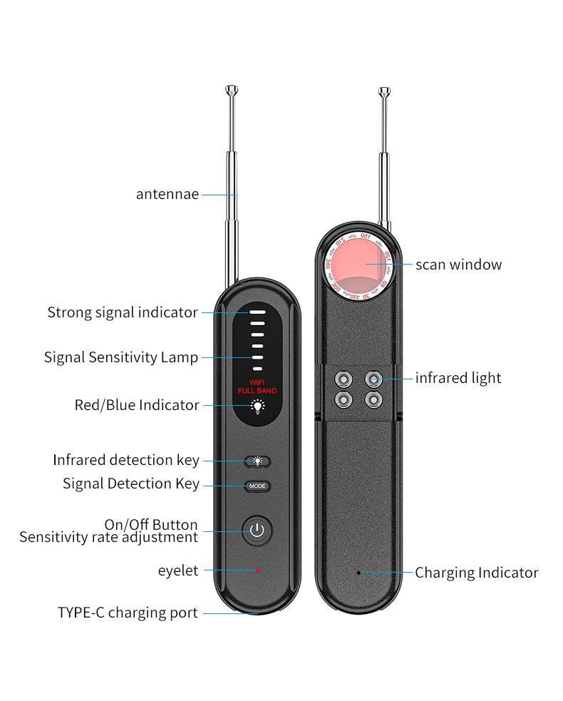 T01 Hidden Camera Detector 2026 Hidden Bug and Device GPS Detector for Travel Hotels Home Office 6 Levels Sensitivity Rechargeable Safety Portable Mini WiFi with Infrared Night Vision