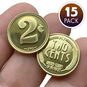 My Two Cents 15-Pack SPECIAL Brass Coins with "ZFG" Mint Mark & "United States of No Fucks" Inscription 2¢ Value 0.80" Diameter 100% Made in USA