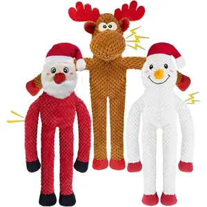 Christmas Squeaky Dog Toys no Stuffing 3-Pack Interactive Dog Toy for Puppy Teething Chew Toy Deer Snowman Santa Claus with Crinkle Paper Tail Keep Them Busy, for Large Medium Small Breeds Multisize Pet