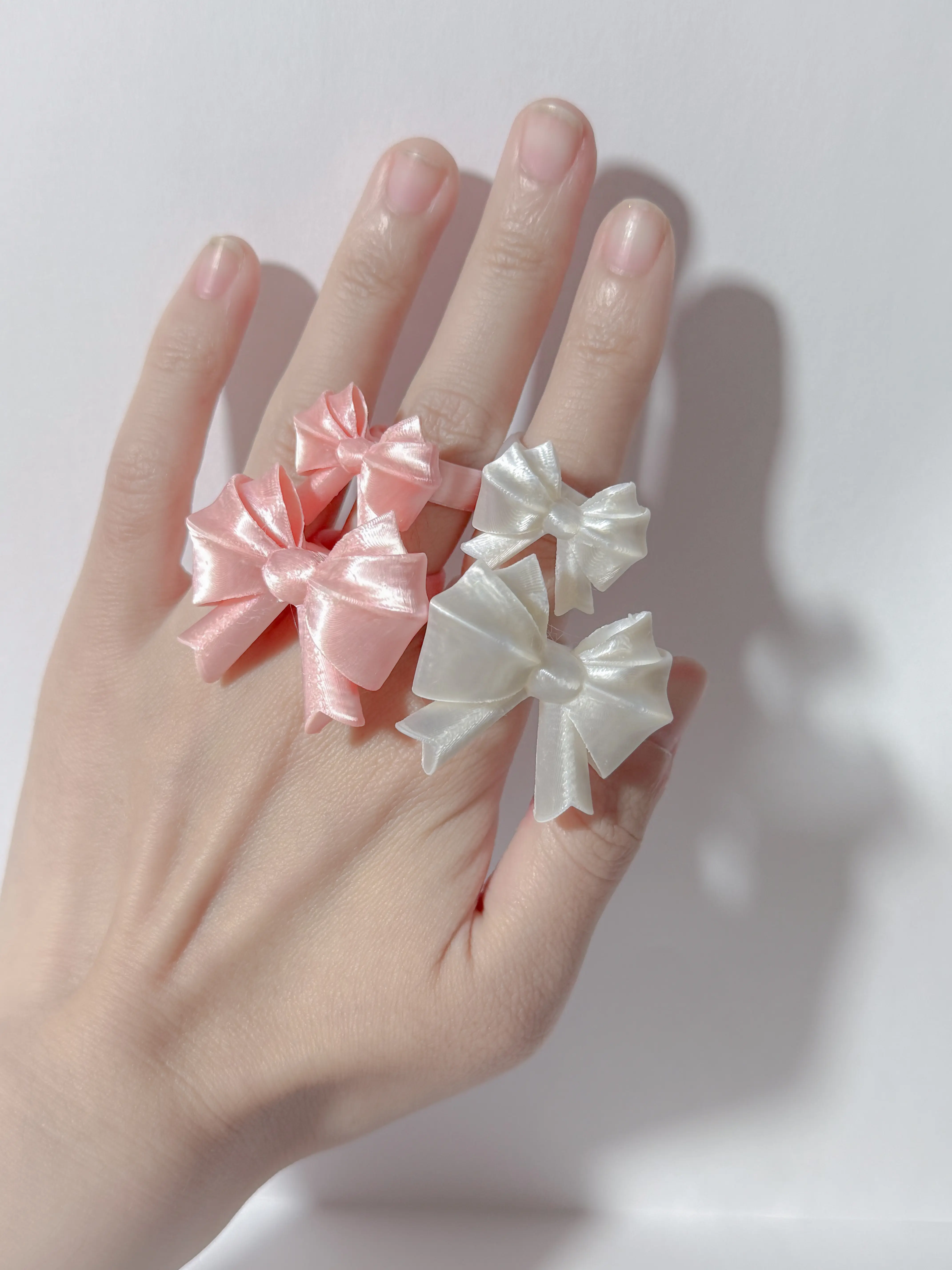 Bow Ring Barbie Dainty Jewelry Unique Kawaii Balletcore Ribbon Statement Ring Minimalist Style in White & Pink PLA Silk Eco-Friendly
