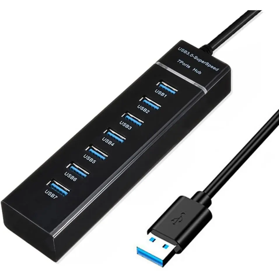 SuperSpeed USB 3.0 Hub 7-Port, Multiple Port USB Hub with Indictor Light, High Speed Data Transfer & Sync, Compatible with , Keyboard, Printer, Windows, MacOS, Linux