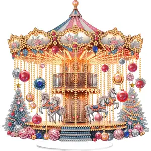 Xmas Scene DIY 2D Flat Acrylic Diamond Painting Desktop Ornaments Kit with Special Shaped Brighten Rhinestones 5D DIY Diamond Art Tabletop Decorations Single Side 24*22cm for Adults Christmas Ornament