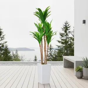 Plante d'intérieur artificielle de luxe – Dracaena 5FT en pot haut blanc, feuilles de bananier – Aucun entretien requis – Idéale pour décoration salon, bureau, maison