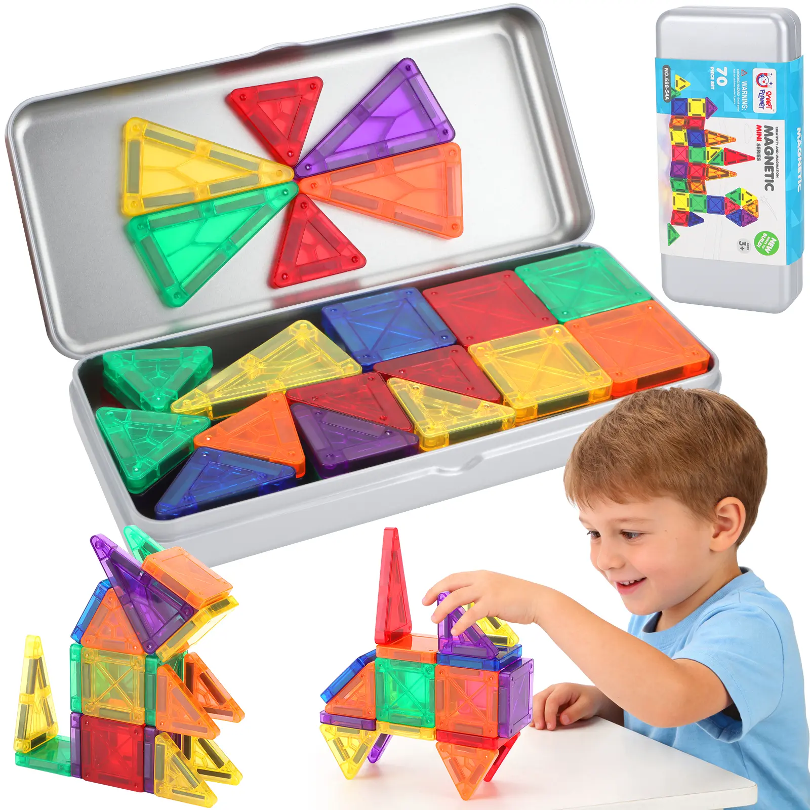 deAO Magnetic Building Tiles, 70PCS Mini Magnet Building Set,Magnetic Blocks, 3D STEM Stacking Toys, Magnets Toy for Kids Boys Girls