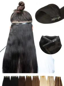 Seamless Natural Tape Weft Long PU Skin Weft Extensions, No Glue Human Hair for Fine Hair, 80cm Length Weft Bundles, Human Hair Weave