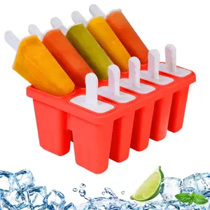 10-cavity Silicone Popsicle Mold, 1 Count Ice Cream Mold with Ice Sticks & Dividers, Ice Cream Maker for Yogurt & Juice & Cocktails, Kitchen, Kitchenware, Freezer Frost Ice Mold