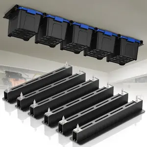Overhead Garage Storage Rack, Garage Ceiling Storage Racks, Heavy Duty Storage Bin Ceiling Rails for 27 Gallon Totes, Tote Storage Rack System -Black (6 Sets for 5 Bins)