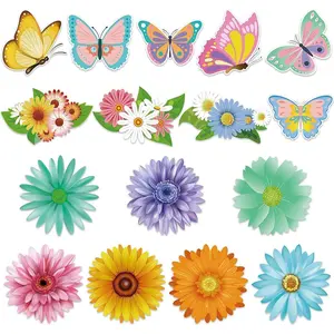 Spring Bulletin Board Decorations 48 Pcs Colorful Butterfly Flower Paper Cutouts with Adhesive Dots for Home School Classroom Wall Door Floral Party Supplies