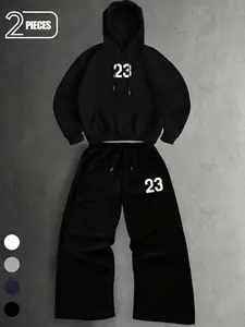 2026 Viral Brazilcore 2-Piece Graphic Tracksuit Set - Oversized Heavyweight Hoodie & Baggy Sweatpants with Brazilian Shield Embroidery - Trendy Unisex Streetwear for Chill Winter Vibes & Travel