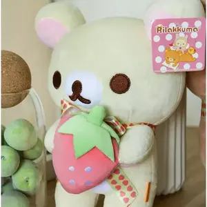 White Rilakkuma Plush Cute Animal Strawberry Cute Bear Stuffed Doll Kuma Plushies Kawaii Room Deocr Toys Xmas Gift for Kids