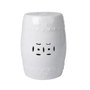 Double-Medallion Ceramic Indoor/Outdoor Garden Stool/Table in Optic White