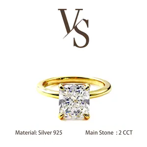 [Venus Jewelry] Synthetic Mossianite 2 CCT Radiant Emerald Cut Solitaire Design Solid Silver 925 Ring