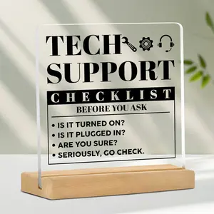 Funny Tech Support Gift for Women, Men, It Engineers, Computer Programmers, Christmas Birthday Present, Office Desk Decor, Acrylic Plaque List