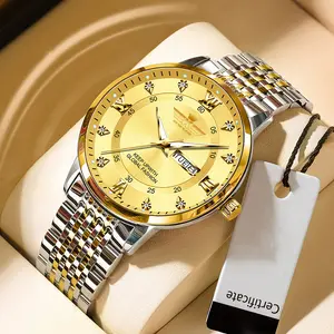 Fashionable Men's Watch - Waterproof Luminous Quartz Wristwatch with Calendar - Korean Style - Casual & Sporty - 40.5mm Dial - Stainless Steel Strap - Gold & Silver Options