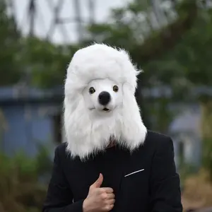 1-piece white latex poodle animal mask, suitable for Halloween, party props, and internet celebrity photo props