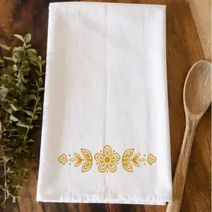 Retro Floral Tea Towel | Vintage Kitchen Decor | Farmhouse Dish Towel | Yellow Floral Gift