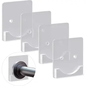 4 Pack Adhesive Shower Curtain Rod Holder,Tension Curtain Rod Bracket, Drill Curtain Rod Holder or Adhesive Shower Rod Holders for Wall Two Installation Methods