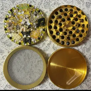 2.5” Golden Twin Pop Star Bedazzled Herbal Tea and Coffee Grinder