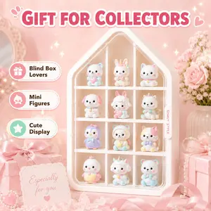 Cute Blind Box Display Case Gift for Collectors, House-Shaped Figurine Organizer with Magnetic Clear Door, Dustproof Mini Toy Display Shelf for Bedroom and Desk Decor