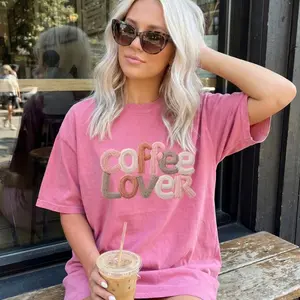 Coffee Lover Faux Yarn Comfort Colors Tee Cute Coffee Graphic Shirt Womenswear