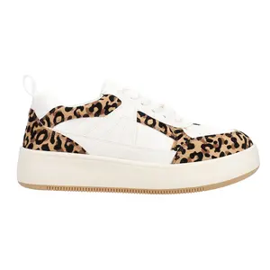 MIA Womens Dice Leopard Perforated Lace Up Sneakers Shoes Casual - White