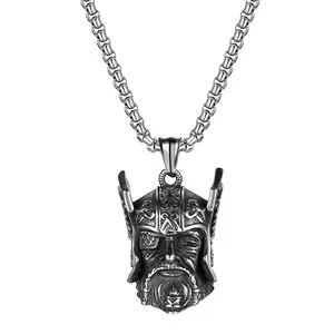 OIDEA Men's Stainless Steel Viking Odin Bell Pendant Chain Jewelry Necklace, Norse Mythology Protection Charm, Silver Tone, 22-Inch Chain, Chain Jewelry Necklaces
