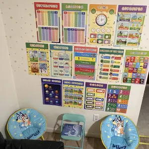 16 Boho Educational Posters for Toddlers 1-3 Laminated Learning ABC Chart Numbers Colors Shapes Days of The Week Preschool Kindergarten Classroom Decor Colorful