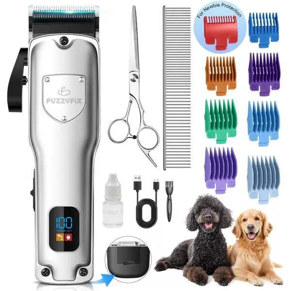 Dog Clippers for Grooming for Thick Heavy Coats, Professional Low Noise Cordless Dog Grooming Clippers Supplies Kit Rechargeable Pet Hair Trimmer with Stainless Steel Blade for Dogs Cats Pet