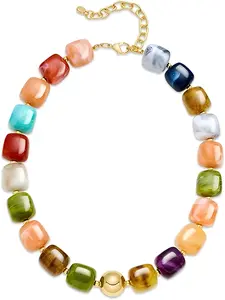 Summer Beach Jewelry Thick Vibrant Beaded Necklace for Women, Fashion Statement Large Colorful Resin Beads Chain, Bohemian Charm Jewelry