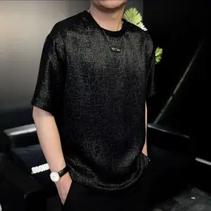 Acetate Crack Pattern Round Neck Short Sleeve T-Shirt for Men, Trendy Brand, Draped, Cool, Loose Fit, Summer New Style, Plus Size Men's Quick-Dry