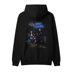 Vampire Diaries Graphic Hoodie - Vintage Cotton-Polyester Fabric, Loose Unisex Streetwear, 90s Vampire Romance Fan Gift  Oversized Shirt Sweatshirt Tops Casual