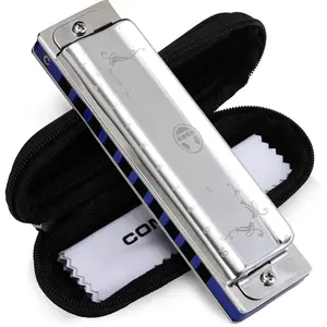 Blues Harmonica for Adult Beginners 10 Hole Diatonic Harmonica in A Key Phosphor Bronze Sound Spring Mouth Organ with Case, Key of A Stainless Steel