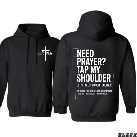 Men's Christian 'Need Prayer' Hoodie, Casual Faith Graphic Print Sweatshirt with Bible Verse, Inspirational Religious Outfit for Fall Winter, Tops