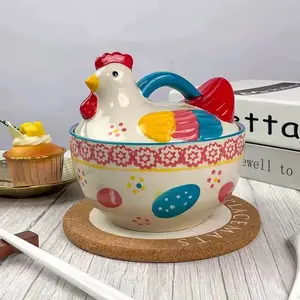Colorful Chicken-Patterned Ceramic Luxury Fruit Bowl/Salad Bowl