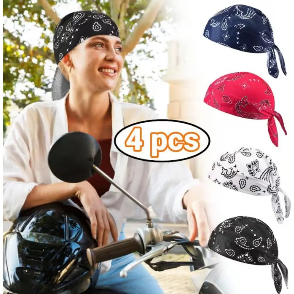 4-pcs Set Men'S Skull Cap, Men'S Sports Cap, Men'S Brimless Hat, Bicycle Helmet Lined Riding Cap, Motorcycle Riding Sports Cap, Sweat Absorbing, Breathable, Suitable for Cycling and Hiking