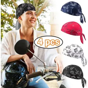 4-pcs Set Men'S Skull Cap, Men'S Sports Cap, Men'S Brimless Hat, Bicycle Helmet Lined Riding Cap, Motorcycle Riding Sports Cap, Sweat Absorbing, Breathable, Suitable for Cycling and Hiking