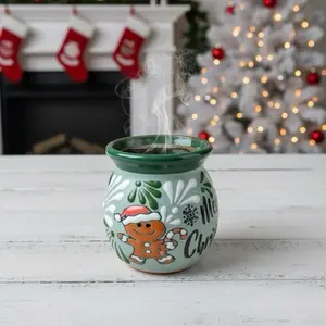Talavera Christmas Light Green Mug – Lead Free – 4x4 Inches – Gingerbread Santa Mug