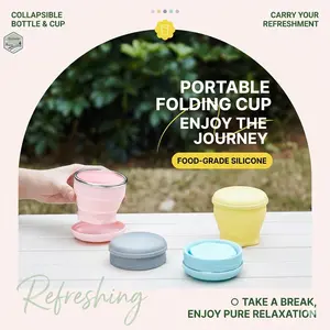 Collapsible Travel Cup with Lid (6oz/180ml) - BPA Free Silicone Folding Cup with Stainless Steel Rim - Portable Pocket Cup for Mouthwash, Hiking, Camping