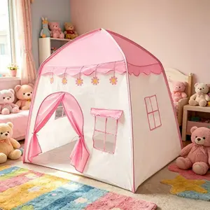 Kids' Party Play Tent House | Pink Princess Theme Castle w/ Flower Design | Unisex Role-Play Fun | Holiday Gift | No Accessories or Lights