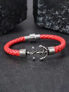 Men's Anchor Pendant Braided Leather Wristband, Nautical Vintage Style, Magnetic Clasp Durable Bracelet, Fashion Jewelry for Daily Wear