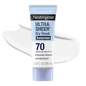 Neutrogena Ultra Sheer Dry Touch Sunscreen Lotion SPF 70 Broad Spectrum UVA UVB Protection Lightweight Water Resistant up to 80 Minutes Oil PABA Oxybenzone Free, 3 fl oz