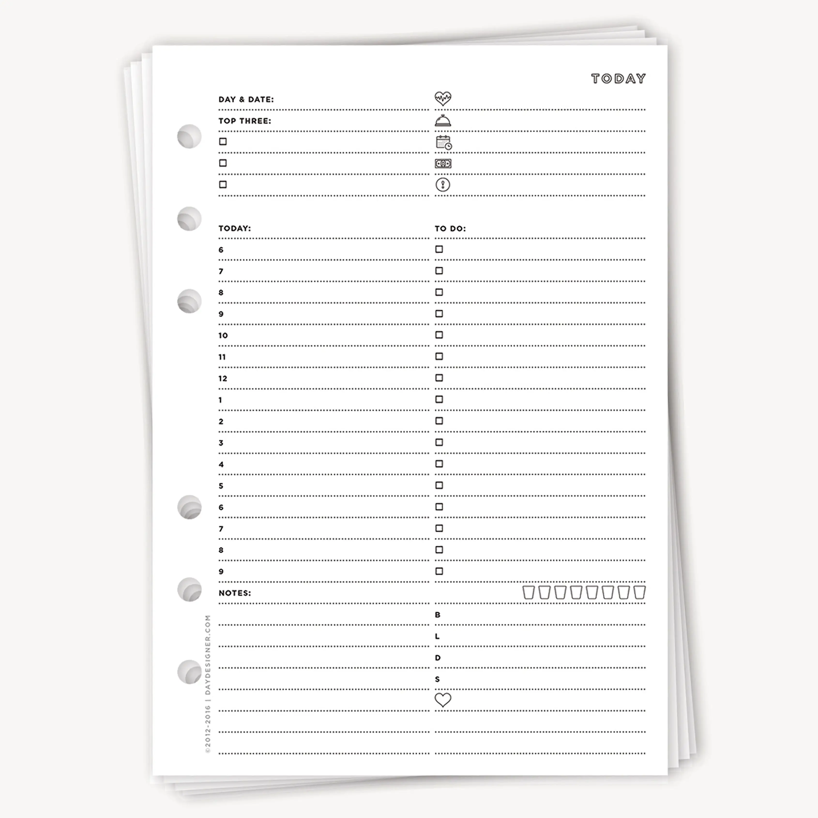 A5 Undated Planner Inserts: Day on One Page Daily Planning Page