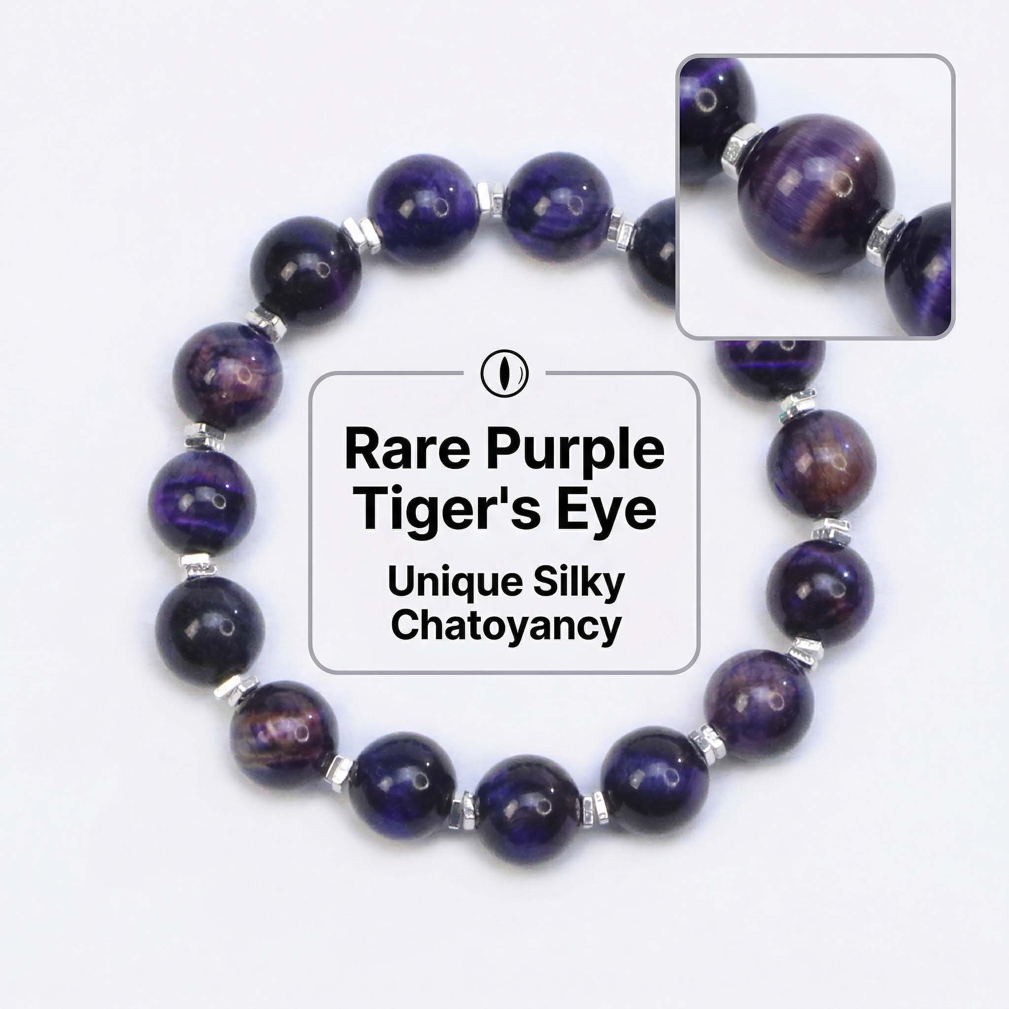 Rare Blue Purple Tiger Eye Bracelet, Elastic Fit, Wealth Attraction Spiritual Jewelry for All Hand Sizes.Gifts for Relieving Anxiety and Stress