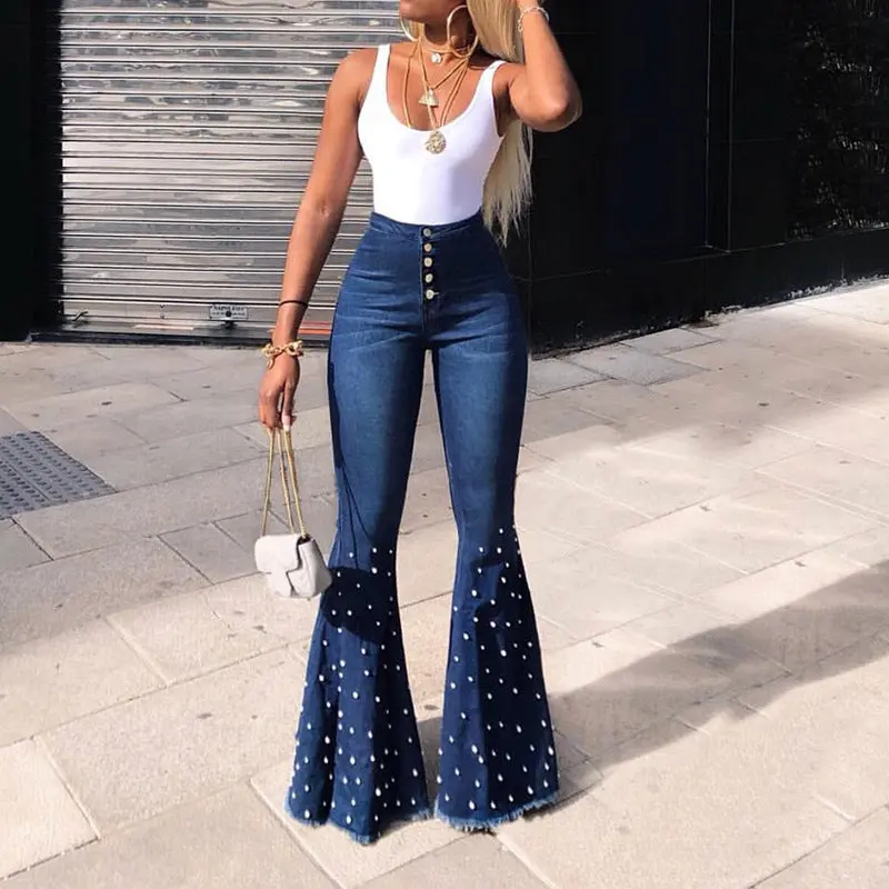 Skinny Pearl Beaded Bell Bottoms