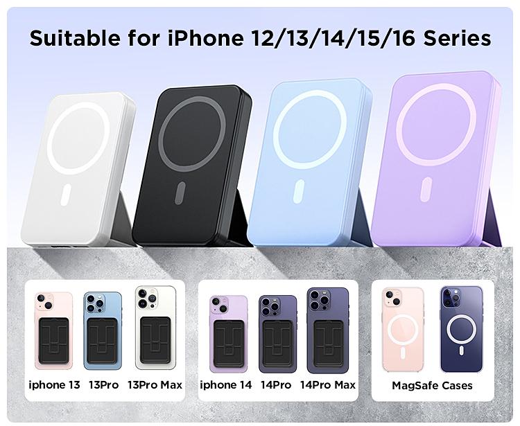 10000mAh Magnetic Power Bank  Wireless Portable Charger with USB-C Cable LED Display Foldable Battery Pack for iPhone17/ 16/15/14/13/12/Pro/Pro Max Series Charging Compact Silicone Black