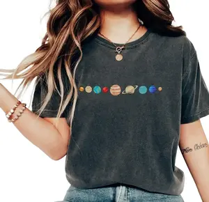 Comfort Colors Women's Cotton Fabric Short-Sleeve Solar System Shirt, Streetwear Garment, Gift for Astronomy Enthusiasts