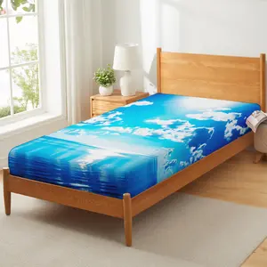 Ocean Fitted Sheet Sea Bedding Set  for Kids Boys Girls Teens Adults Blue Sky White Clouds Bed Sheets Decorative 2 Piece Bedding Decor Set with 1 Pillow Case