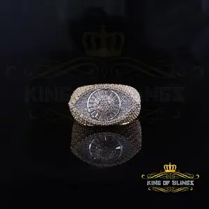 King of Bling's 4.00ct VVS D Silver Moissanite Tapper Stone Evil Eye Men's Yellow Ring Size 10